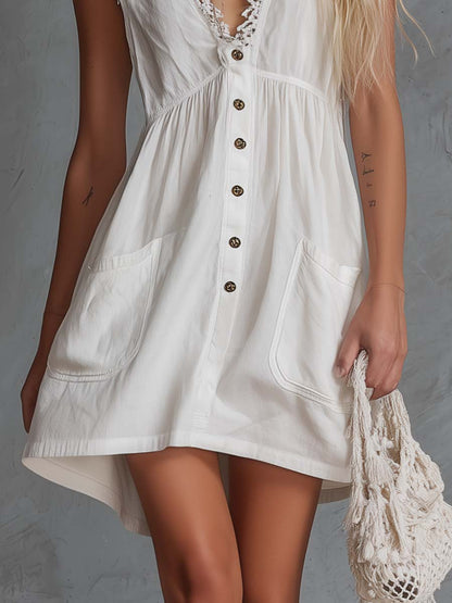 Elegantes Vintage-Mini-Kleid aus weißer Baumwolle
