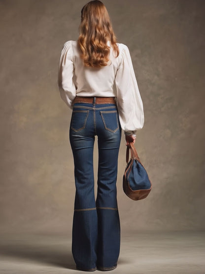 Braune Retro-Jeans in Marineblau mit Doppelnähten