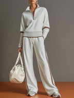 Retro Lounge-Set "Chic & Cosy“ - Zweiteiler mit Half-Zip & Wide Leg Hose