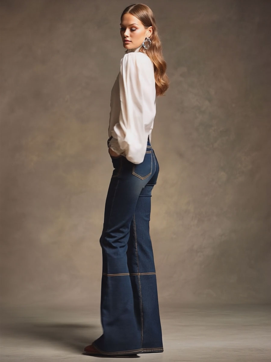 Braune Retro-Jeans in Marineblau mit Doppelnähten