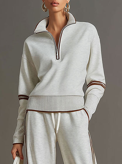 Retro Lounge-Set "Chic & Cosy“ - Zweiteiler mit Half-Zip & Wide Leg Hose