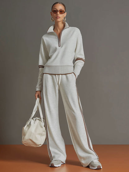 Retro Lounge-Set "Chic & Cosy“ - Zweiteiler mit Half-Zip & Wide Leg Hose