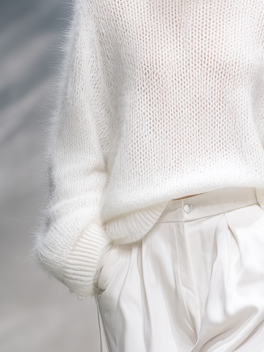 Eleganter einfarbiger lockerer Pullover mit Rundhalsausschnitt