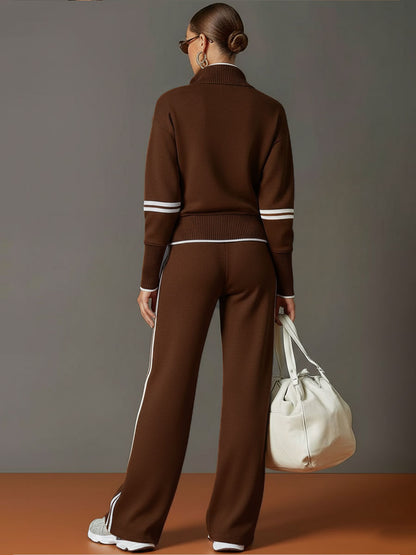 Retro Lounge-Set "Chic & Cosy“ - Zweiteiler mit Half-Zip & Wide Leg Hose