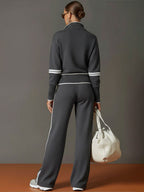 Retro Lounge-Set "Chic & Cosy“ - Zweiteiler mit Half-Zip & Wide Leg Hose