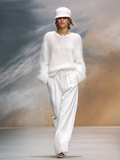 Eleganter einfarbiger lockerer Pullover mit Rundhalsausschnitt