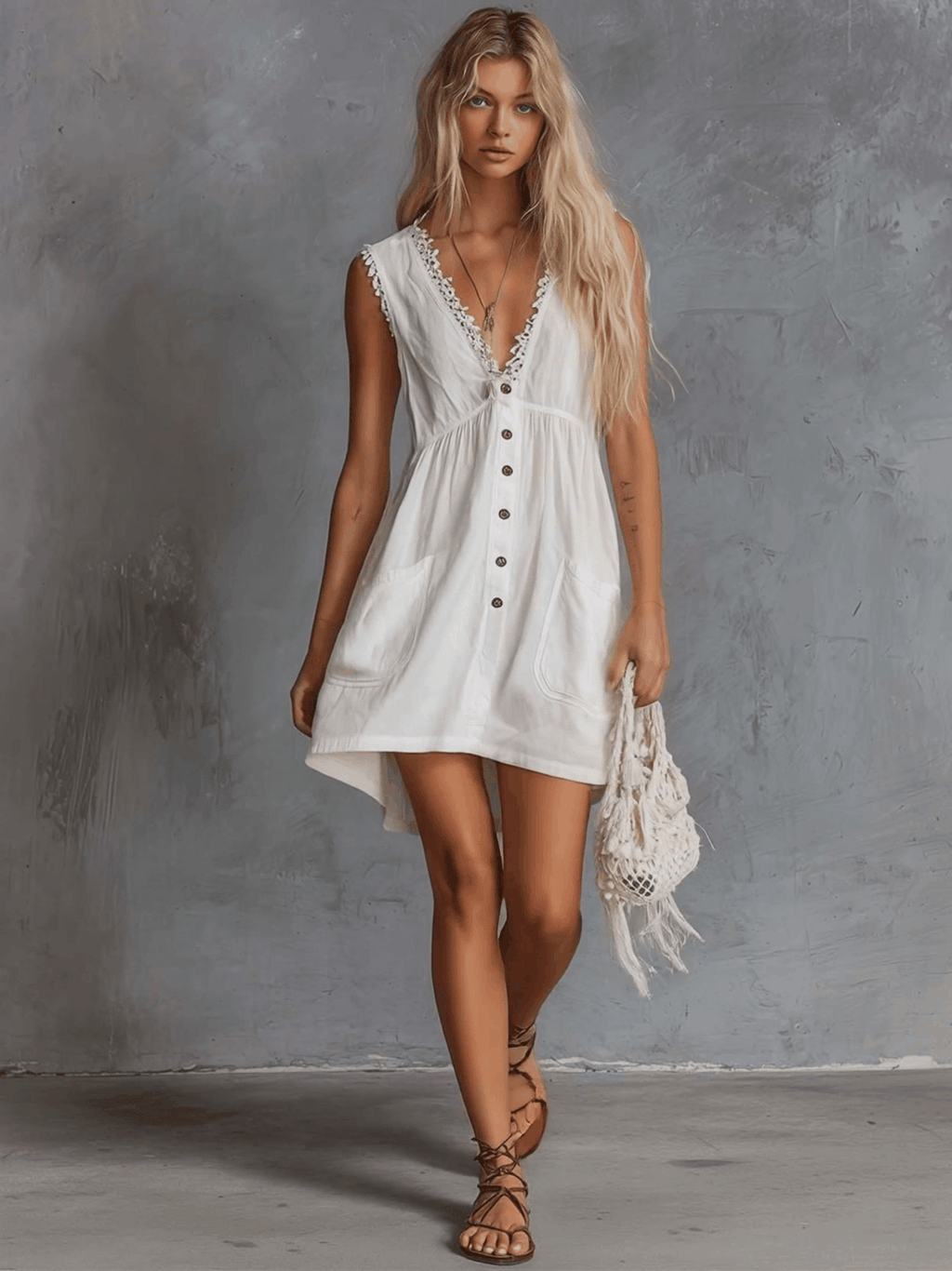 Elegantes Vintage-Mini-Kleid aus weißer Baumwolle