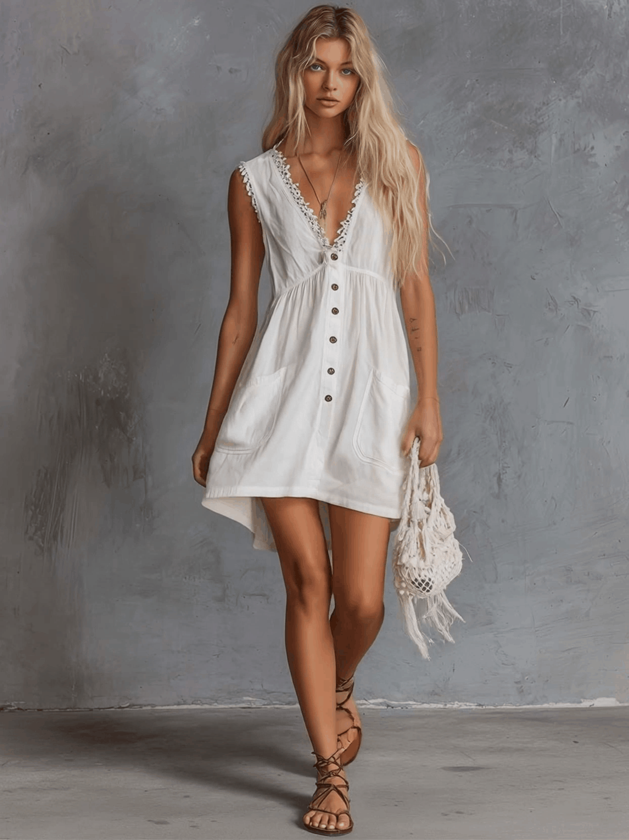 Elegantes Vintage-Mini-Kleid aus weißer Baumwolle