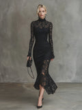 Elegantes Party-Maxikleid aus schwarzer Stretch-Spitze im Fishtail-Schnitt