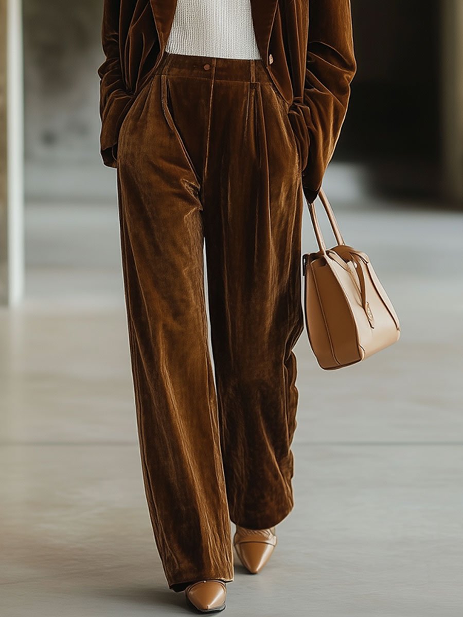 Lockere Vintage-Anzughose aus Samt mit Taschen