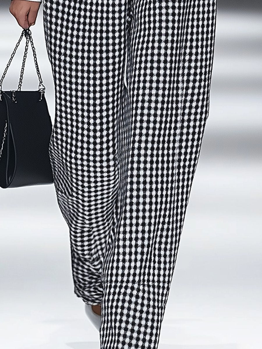 Retro-Hosen mit Hahnentrittmuster und geradem Schnitt