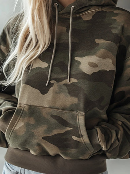 Vintage-Sweatshirt im Casual-Stil mit Kapuze und Taschen im Camouflage-Look