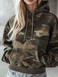 Vintage-Sweatshirt im Casual-Stil mit Kapuze und Taschen im Camouflage-Look