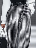Retro-Hosen mit Hahnentrittmuster und geradem Schnitt